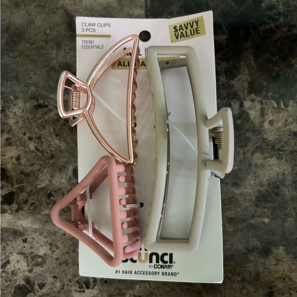 Scunci Matte Claw Hair Clips 3 Count Pink / Green Hair Accessories Beauty New